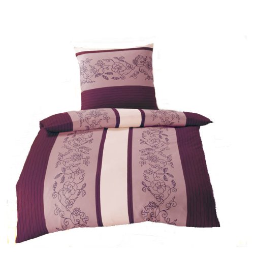 Bierbaum 310350 Mako-Satin-Bettwäsche mit Reißverschluss, Dessin 3932 - aubergine, 135/200 cm, 100 % Baumwolle