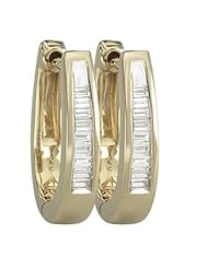 14K Yellow Gold 0.14ct Simply Single Row Baguette Diamond Huggie Earrings