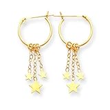 14k 3 Star Drop Hoop Earrings