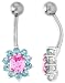 Sunflower Belly Button Ring with Pink and Blue Topaz Cubic Zirconia on Sterling Silver Settings