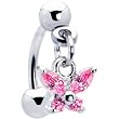 Pink Gem Butterfly Dangle Eyebrow Ring