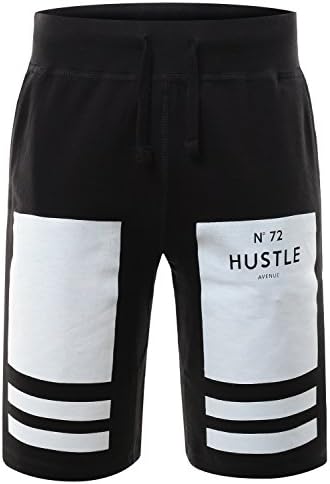 HUSTLEAVENUE Mens Hipster Hip Hop NO 72 Drawstring Jogger Shorts BLACKWHITE, L