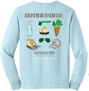 TurnipTruckDesigns YOUTH Equestrian Essentials Long Sleeve T-shirt, Chambray (x-large)