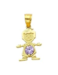 14K Yellow Gold June CZ Birthstone Boy Charm Pendant for Baby and Children (Alexandrite, Light Purple)