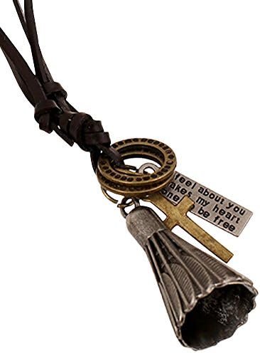 Nackiy Mens Punk Alloy Leather Badminton Pendant Necklace(Silver)