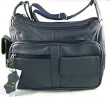 Genuine Lambskin Leather Handbag with Cell Phone Holder & Organizer (Navy)