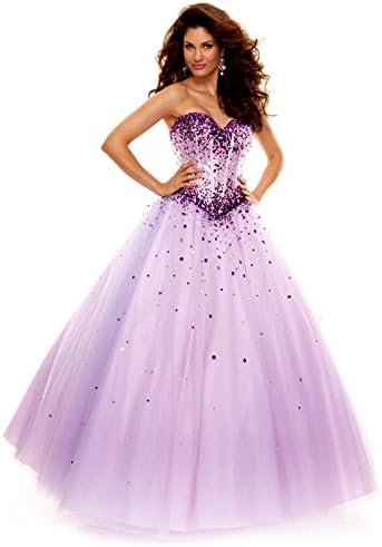 NobleFans 10 Purple Sweetheart Floor Length Tulle Ball Gown Prom Dress