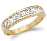 Solid 14k Gold Channel Set Princess Cut Cz Cubic Zirconia Wedding Band...