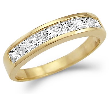 Solid 14k Gold Channel Set Princess Cut CZ Cubic Zirconia Wedding Band Ring 1.25 ct