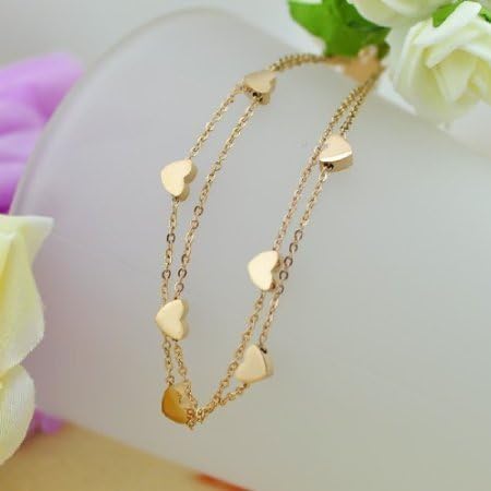 Leaf Heart 14K Rose Gold Plated Titanium Steel Wire Perfect Seven Hearts Bracelet/ Anklet .For Women Girls(F1235) (anklet)