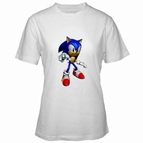 Women's White T-Shirt of Sonic the Hedgehog (Shadow the Hedgehog, Sega, Adventure, Shuffle, Blast, Triple Trouble, Drift, Unleashed, High Speed, Riders, Rivals, Rush, PS2, PS3, Dreamcast, XBox 360, Wii, PSP)