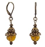 Earrings - E351 - Antique Gold Tone Metal Drop ~ Topaz
