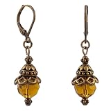 Earrings - E351 - Antique Gold Tone Metal Drop ~ Topaz
