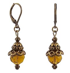 Earrings - E351 - Antique Gold Tone Metal Drop ~ Topaz