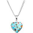Stainless Steel Light Blue Multi Millefiori Heart Necklace