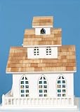 New Home Bazaar Inc. Chapel Bell Birdhouse No Bracket Stained Glass Windows Pine Shingled Roof