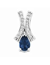14K White Gold Pear Cut Sapphire and Diamond Pendant -- LIFETIME WARRANTY