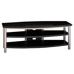 Bush Furniture Verona Large TV Stand, Black Leatherette/Satin Silver