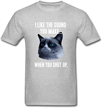 sqin Customized Grumpy Cat Shut Up Tshirts for Mens 100% Organic Cotton O-Neck Grey XXL