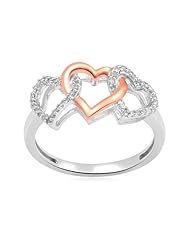 18k Rose Gold Plated Sterling Silver Diamond Two Tone Celtic Heart Ring (1/10 cttw, I-J Color, I2-I3 Clarity)