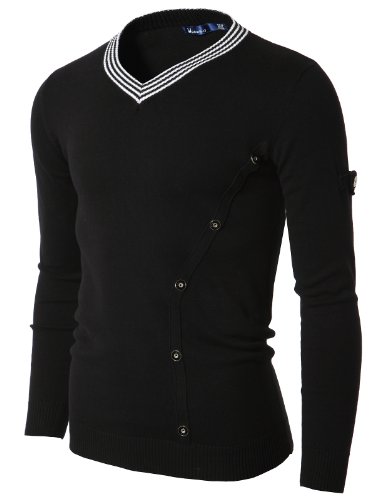 Doublju Mens V-Neck Sweater with Tipping