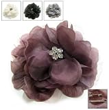 Ladies Beautiful Flower Fascinator/Brooch with Diamante Centre on a Forkclip and Pin. Available in Black, Grey, Purple and White colours.