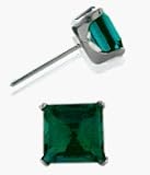 Created 4mm Square Princess Emerald 14 Karat White Gold Stud Earrings