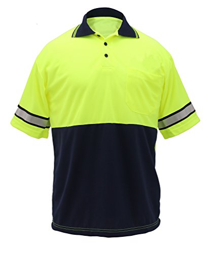 Two Tone Polyester Polo Shirt with Reflective Stripes Yellow/Navy