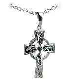 British Jewellery Workshops Silver 35x24mm hand engraved Celtic Cross with Cable link chain