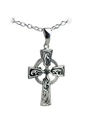 British Jewellery Workshops Silver 35x24mm hand engraved Celtic Cross with Cable link chain