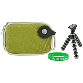 Hard Nylon Green Case and Premium Tripod for Flip MinoHD Camcorder Blue Lightshow