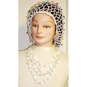 Hand Crocheted White Alps Rayon Cotton Gimp Large Snood Trimmed Multicolor Beads for Women Offered...