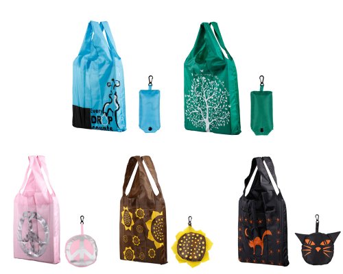 Bundle Monster New Chic Eco-Friendly Design Reusable Foldable Shopping Tote Bag - 5 Pack