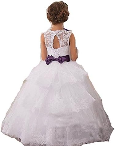 LuckyHouses Tutu Applique Tulle Flower Girls Dresses First Communion Party Gowns (14, Ivory/Eggplant)