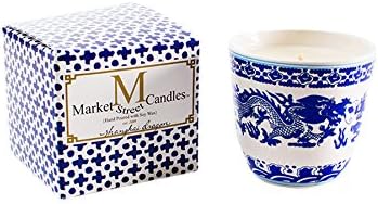 Shanghai Blue and White Dragon Printed Soy Wax Candle, Scented with Fresh Cut Grass, Made By Market Street Candles