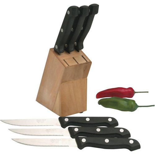 New Diamond Cut Supreme 6pc Steak Knife Set In A Sturdy Wood Block Polypropylene Handles