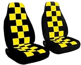 1989 Ford Mustang LX coupe seat covers. One front set of seat covers. Seperate headrest are included. Black and yellow checkered seat covers.