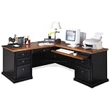 Black and Oak L-Desk with Right Return Kathy Ireland Southampton Onyx Collection by Martin Furniture