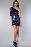 Blaque Label The One Shoulder Sequin Mini Dress in Black and Blue,Dresses for Women