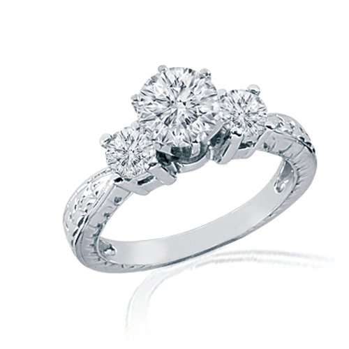 1.40 Ct Round 3 Three Stone Diamond Vintage Heirloom Engagement Ring SI2-D GIA