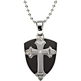 14K Ion Plated Stainless Steel Diamond Cross Shield Pendant - 0.03 Ct.