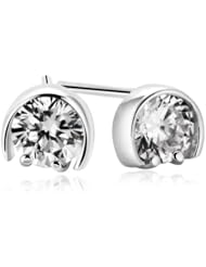 Honeystore Girls Swiss Diamond 925 Sterling Silver White Gold Plated Studs Color White