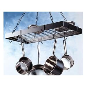 Rogar Rectangular Ceiling Hung Pot Rack with Grid Hammered Bronze/Black