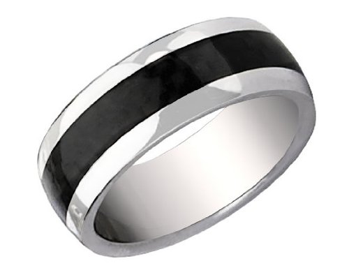 Men's 8mm Stainless Steel and Carbon Fiber Wedding Band