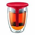 Bodum 12-Ounce Tea for One, Double Wall Glass with Strainer (Red)