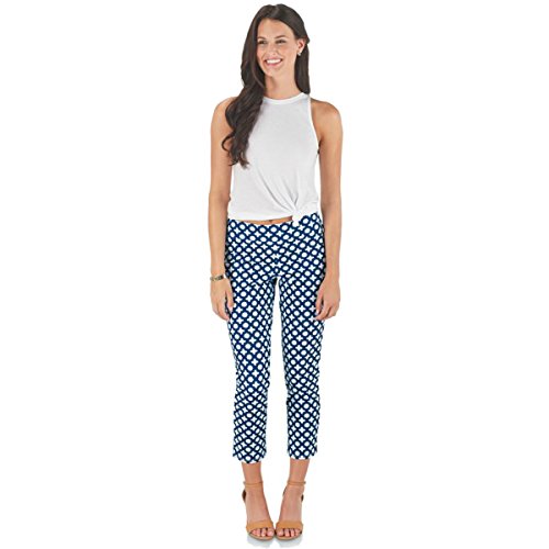 Mudpie Womens Sabrea Cropped Pant Navy Clover Lattice