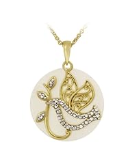Goldtone Finish Silver Diamond Accent Dove and Mother-Of-Pearl Disc Pendant Necklace , 18"