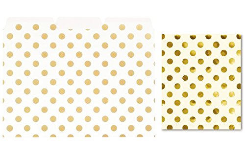 Bundle - Kate Spade File Folders Set of 6 (Gold Dots) and Kate Spade Spiral Notebook (Gold Dots)