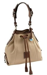 Dooney Bourke Leather Slouch Drawstring Bag Ivory