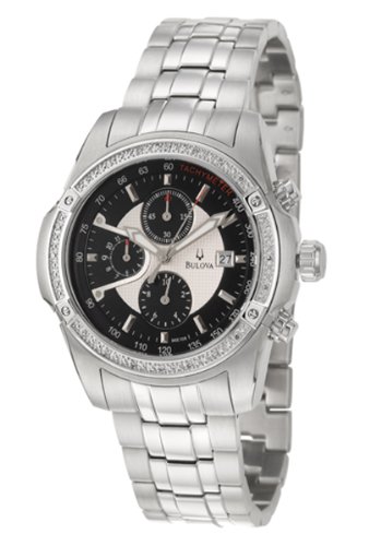 Bulova Men's 96E108 Diamond Case Black Dial Bracelet Watch